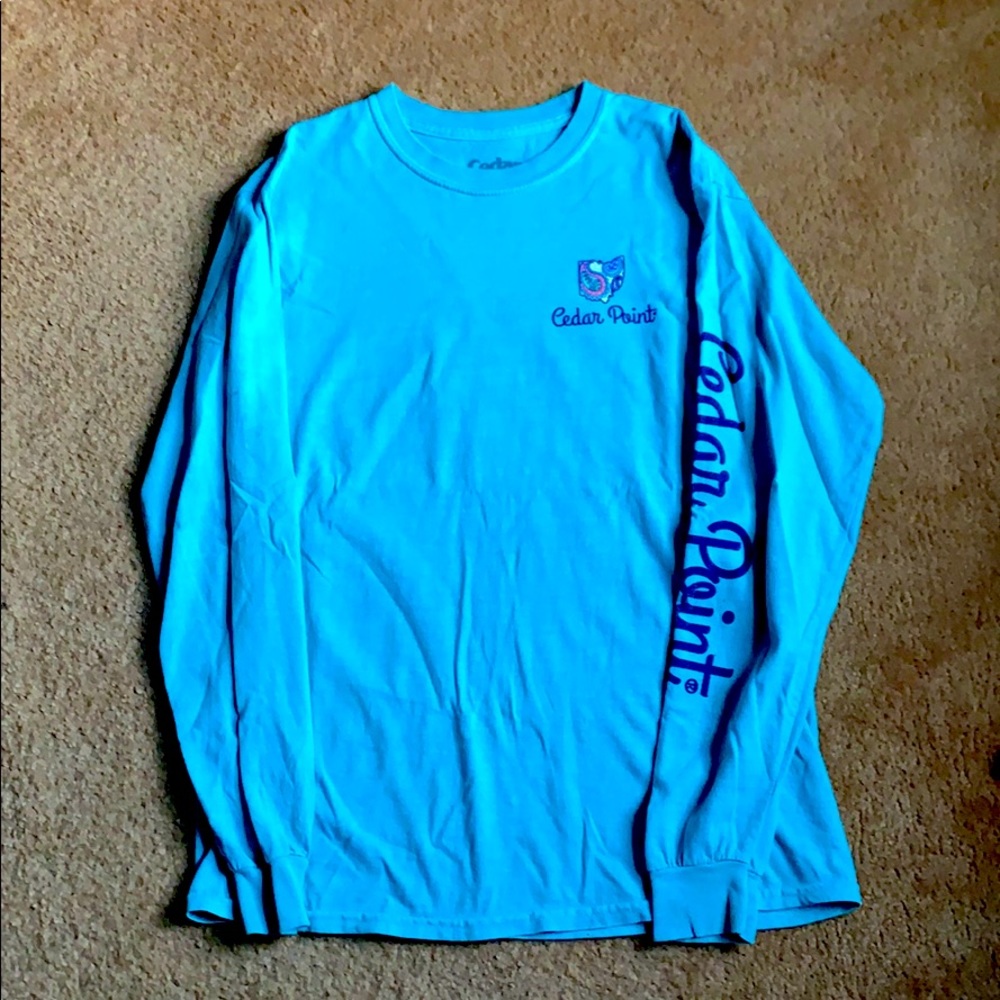 Cedar point long sleeve teal t-shirt